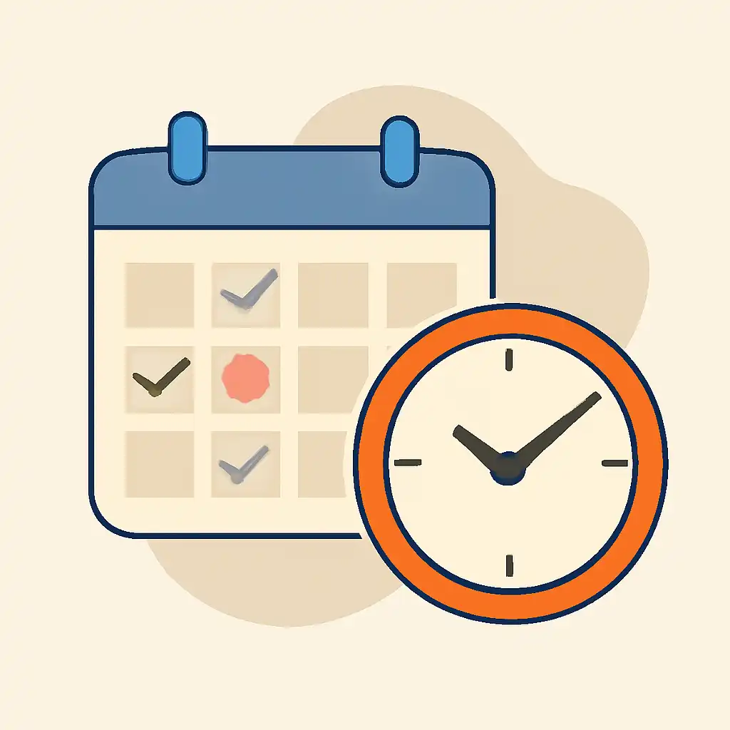 Calendar with clock: Shree Win timing and schedule visual
